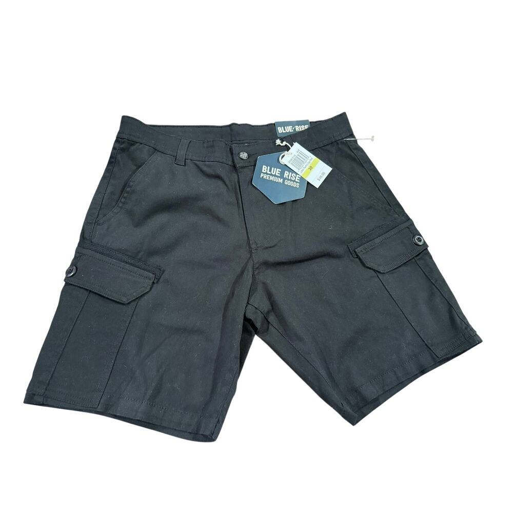 Blue Rise Men’s Black Cargo Shorts Size 30 NWT Stretch Casual Utility - Picture 2 of 8